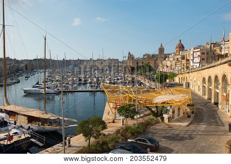 Boats And Yachts Anchoring In Valletta, Malta