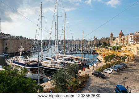 Boats And Yachts Anchoring In Valletta, Malta