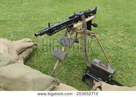 A Mock up of a Vintage Army Machine Gun Emplacement.