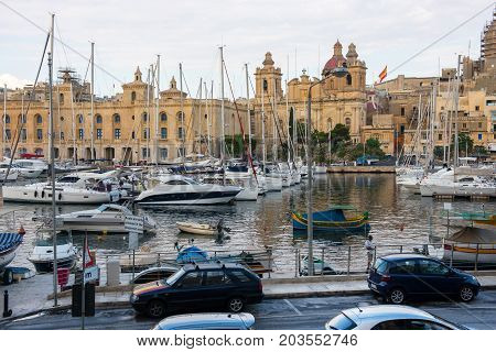 Boats And Yachts Anchoring In Valletta, Malta