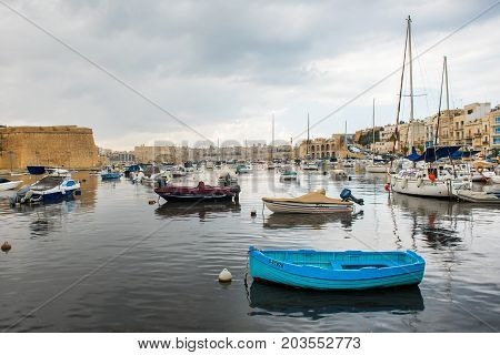 Boats And Yachts Anchoring In Valletta, Malta