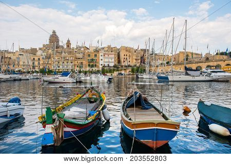 Boats And Yachts Anchoring In Valletta, Malta