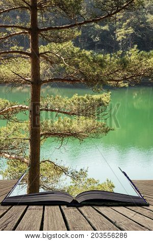 Beautiful Vibrant Landscape Image Of Old Clay Pit Quarry Lake With Unusual Colored Green Water Conce