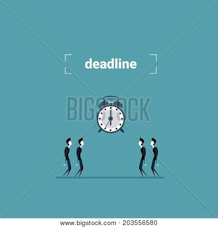 Group Of Business People Looking At Clock Time Deadline Concept Flat Vector Illustration