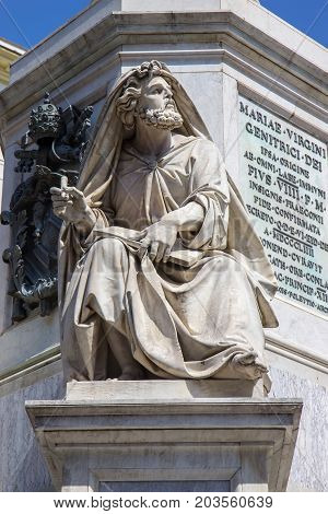 The Column of the Immaculate Conception stands in Piazza Mignanelli in front of the Spanish Embassy in Rome and steps away from Piazza di Spagna.