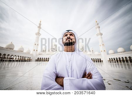 Arabic man at the mosque, artistic portrait
