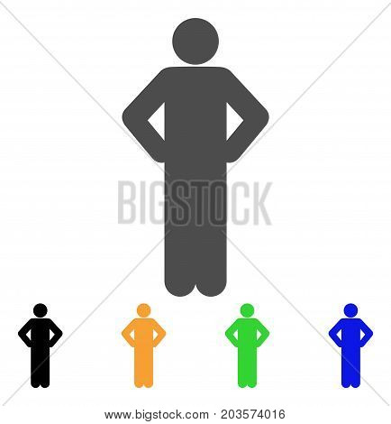 Akimbo Pose icon. Vector illustration style is a flat iconic akimbo pose symbol with black, gray, green, blue, yellow color variants. Designed for web and software interfaces.