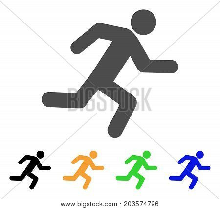 Running Man icon. Vector illustration style is a flat iconic running man symbol with black, grey, green, blue, yellow color versions. Designed for web and software interfaces.