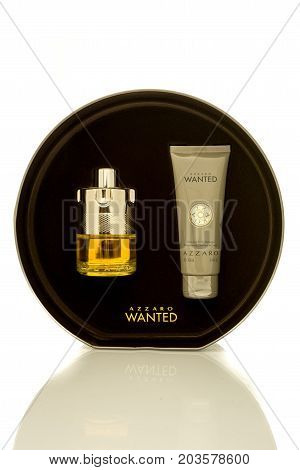 Winneconne WI - 8 September 2017: A bottle of Azzarp wanted mens cologne on an isolated background.