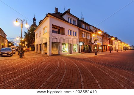 Centre of Zory after sunset. Poland Europe.