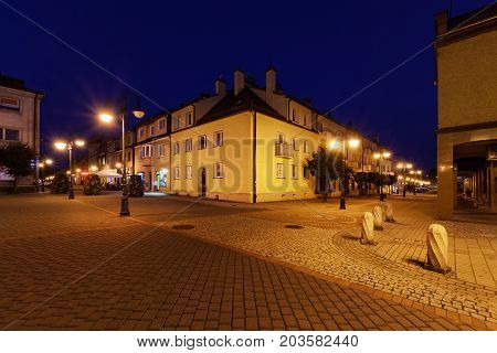 Rynek square in Zory after sunset. Poland Europe.