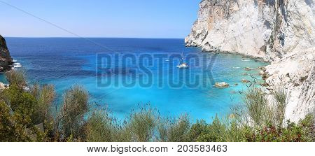 panoramic landscape of Erimitis beach Paxos Greece