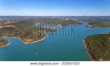 Aerial. Odiaxere Bravura dam to store water in the south of Portugal. Portimao