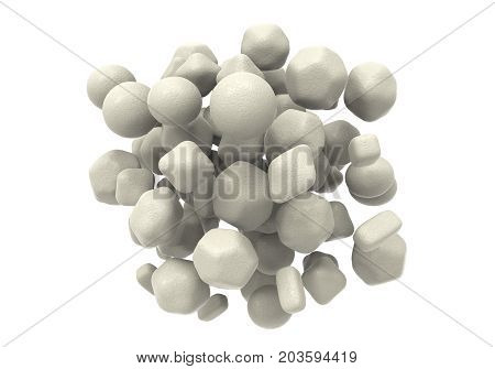 Zinc oxide nanoparticles, 3D illustration. ZnO nanoparticles have application as biosensors, in drug delivery, cosmetics, optical and electrical devices, solar cells and other areas