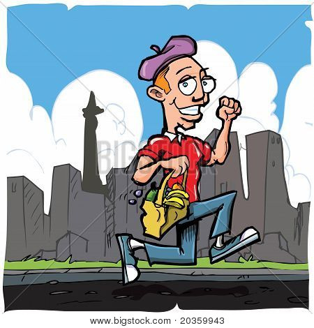Cartone animato di un francese con frutta