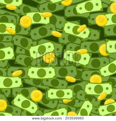 Money dollar cash coin gold rain vector illustration pattern background. Money falling from above isolated on background