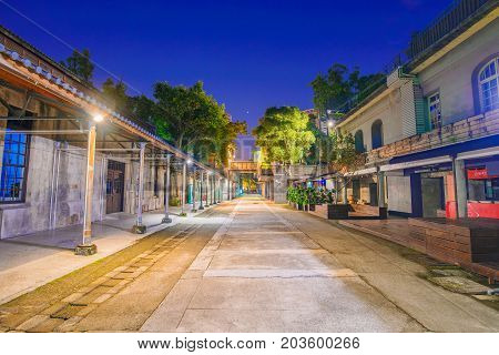 TAIPEI TAIWAN - JULY 11: This is a night view of Huashan 1914 Creative park a famous park with unique architecture where many art exhibitions are held on July 11 2017 in Taipei