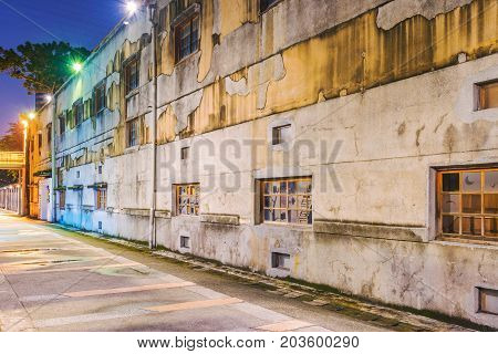 TAIPEI TAIWAN - JULY 11: This is a night view of Huashan 1914 Creative Park old style architecture on July 11 2017 in Taipei