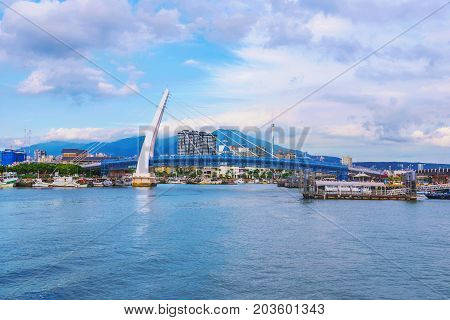 TAIPEI TAIWAN - JULY 05: This is a view lover's bridge a famous landmark where people come to view the sunset in Tamsui on July 05 2017 in Taipei