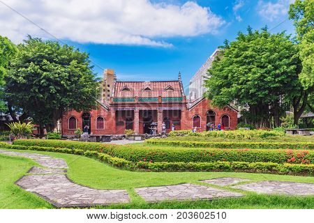 TAIPEI TAIWAN - JULY 05: This is the architecture of the Oxford college building which is part of the Aletheia Univeristy campus and a historical landmark in Tamsui on July 05 2017 in Taipei