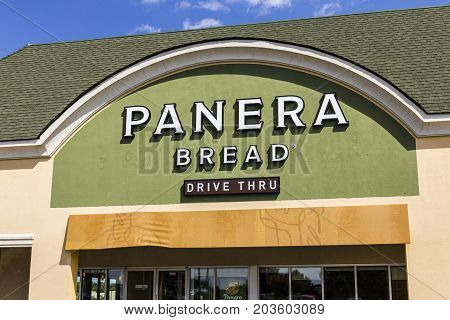 Indianapolis - Circa September 2017: Panera Bread Retail Location. Panera is a Chain of Fast Casual Restaurants Offering Free WiFi XI