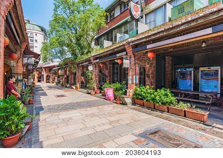 TAIPEI TAIWAN - JUNE 29: This is Shenkeng old street a famous old street which features old Chinese arhcitecture and tradititonal shops and restaurants on June 29 2017 in Taipei