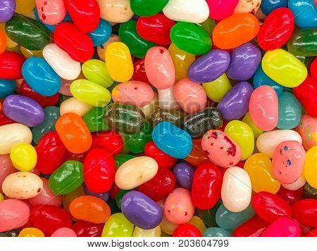 Close up of assorted multicolored gourmet jelly beans.