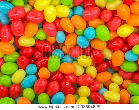 Close up of assorted multicolored gourmet jelly beans.
