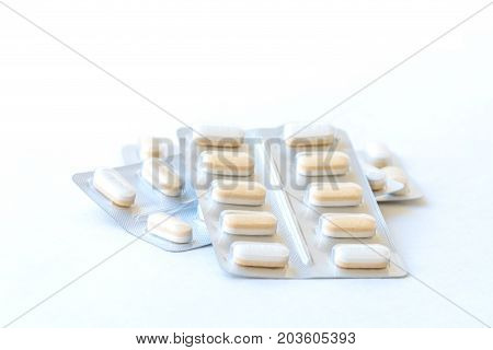 Close up of pills in blister pack.