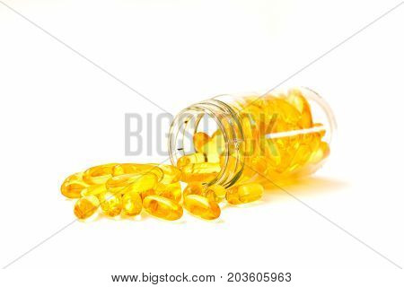 Fish Oil Omega 3 With Vitamin D Capsules Good For Heart Health On A White Backguound Healthy Diet Co