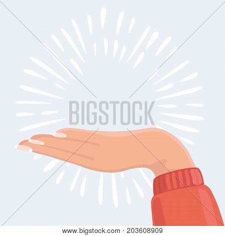 Vector cartoon illustration of n the palm of human hand. Template for banner and advertising