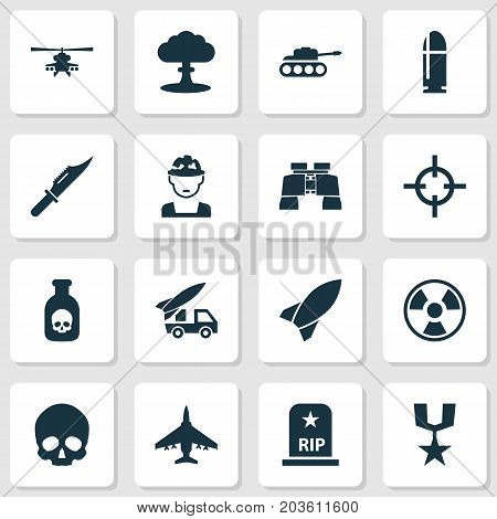 Warfare Icons Set. Collection Of Ordnance, Target, Panzer And Other Elements