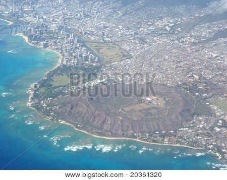 Luftfoto af Diamond Head krater, Waikiki og Honolulu