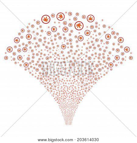 Source of cannabis icons. Vector illustration style is flat intensive red and orange iconic symbols on a white background. Object source combined from confetti icons.