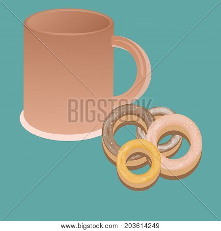 Minimal Design Poster . Cup of Coffee on a light Background Good Morning Text. Top View. vector illustration