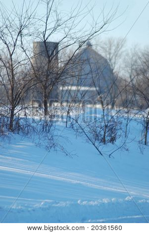 Blue Winter Barn