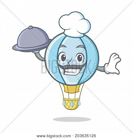 Chef with food air balloon character cartoon vector illustration
