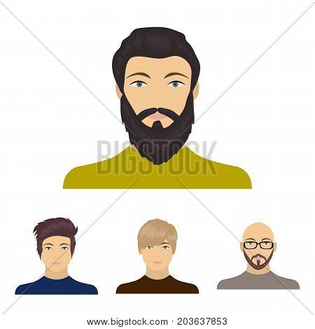 The face of a Bald man with glasses and a beard, a bearded man, the appearance of a guy with a hairdo. Face and appearance set collection icons in cartoon style vector symbol stock illustration .
