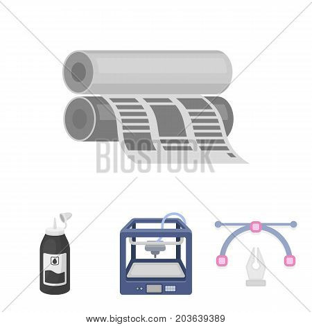 3D printer, newspaper printer, ink, pen. Typography set collection icons in cartoon style vector symbol stock illustration .