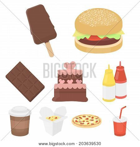 Fast food set icons in cartoon style. Big collection of fast food vector symbol stock