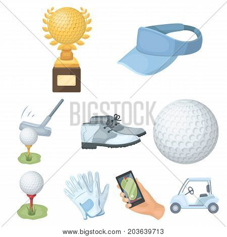 A golfer, a ball, a club and other golf attributes.Golf club set collection icons in cartoon style vector symbol stock illustration .