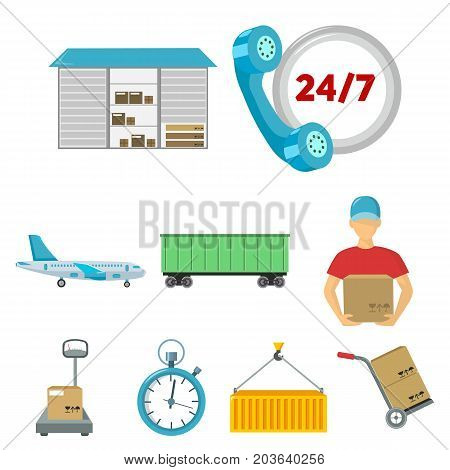 Logistic set icons in cartoon style. Big collection of logistic vector symbol stock