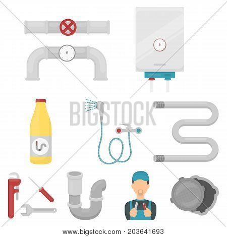 Plumbing set icons in cartoon style. Big collection of plumbing vector symbol stock