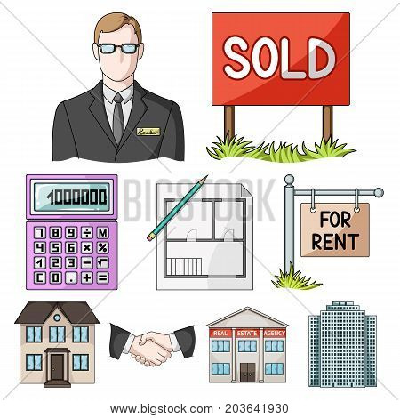Real estate agency and other attributes. Realtor set collection icons in cartoon style vector symbol stock illustration .