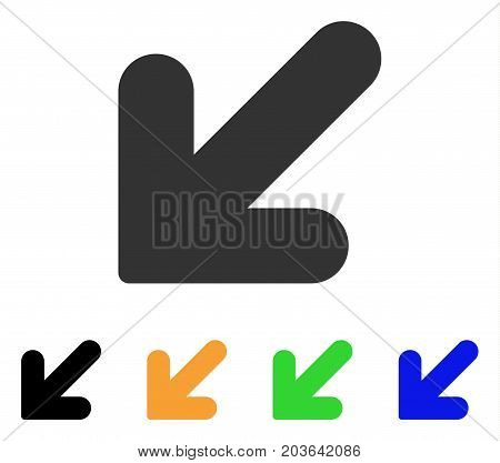 Arrow Down Left icon. Vector illustration style is a flat iconic arrow down left symbol with black, gray, green, blue, yellow color versions. Designed for web and software interfaces.