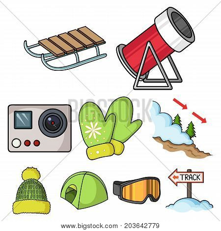 Ski resort set icons in cartoon style. Big collection of ski resort vector symbol stock