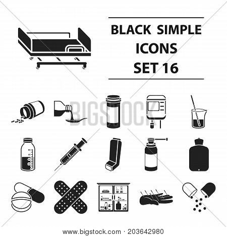 Medicine and hospital set icons in black style. Big collection medicine and hospital vector symbol stock