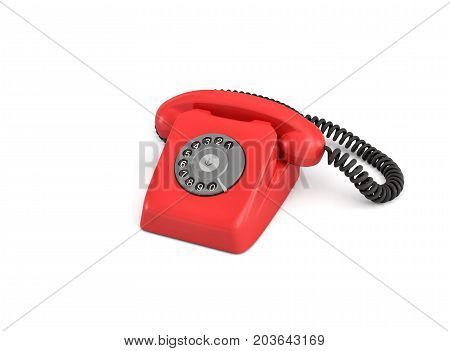 3d rendering of an old-fashioned rotary phone isolated on white background. Emergency number. Red phone. Secure line.
