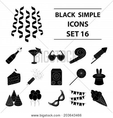 Champagne, firecrackers, cake items for the holiday.Party And Parties set collection icons in black style vector symbol stock illustration .