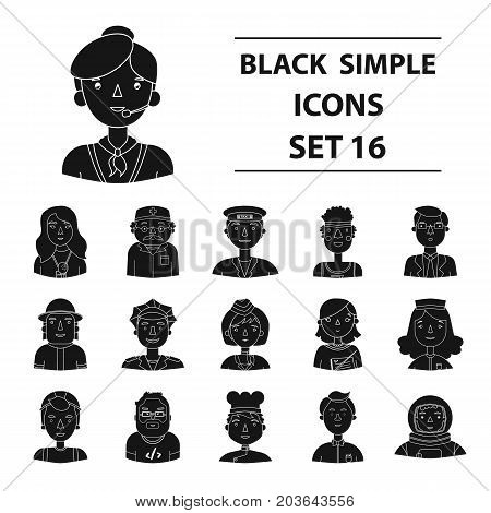 People of different profession set icons in black design. Big collection of people of different profession vector symbol stock illustration